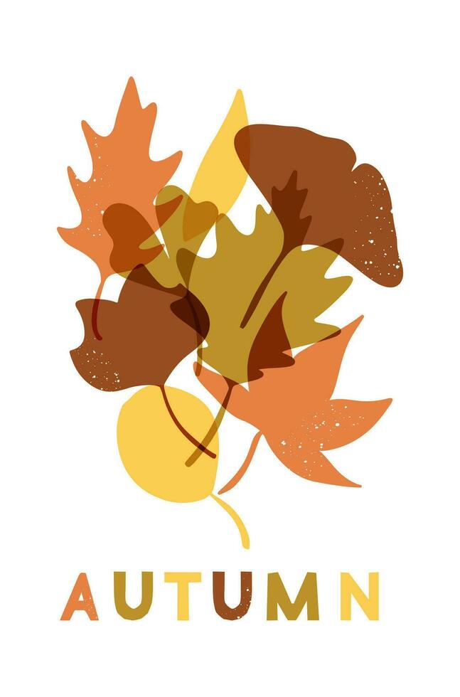 otoño risográfico concepto con resumen hojas. Clásico minimalista mano dibujado ilustración con grunge textura. otoño monocromo diseño. ideal para fondo, bandera, póster vector