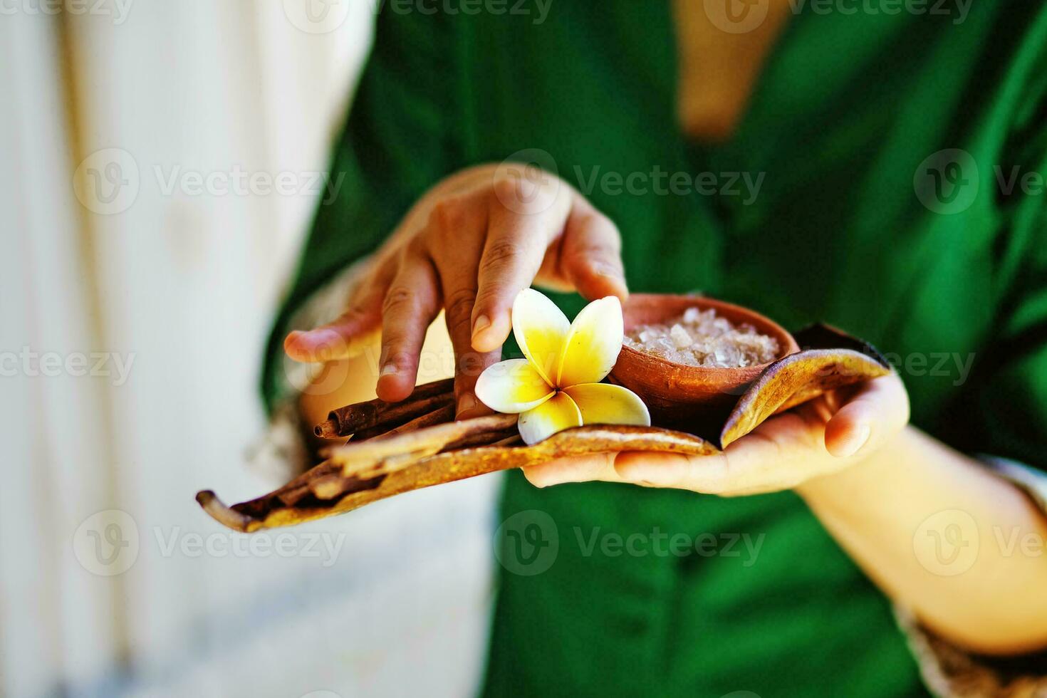 Asian woman serving local food photo