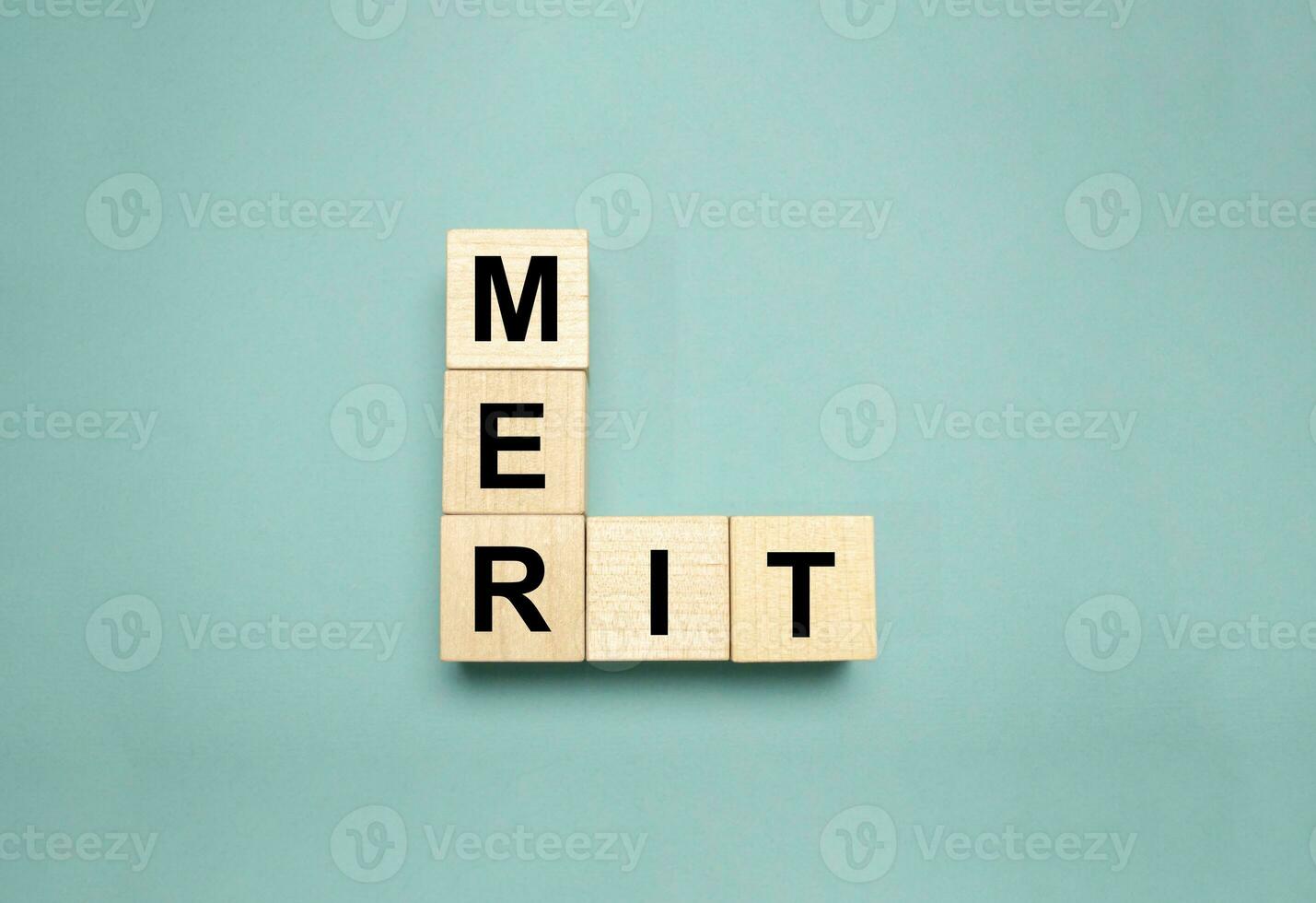 MERIT  Wooden blocks with  MERIT  text of concept photo