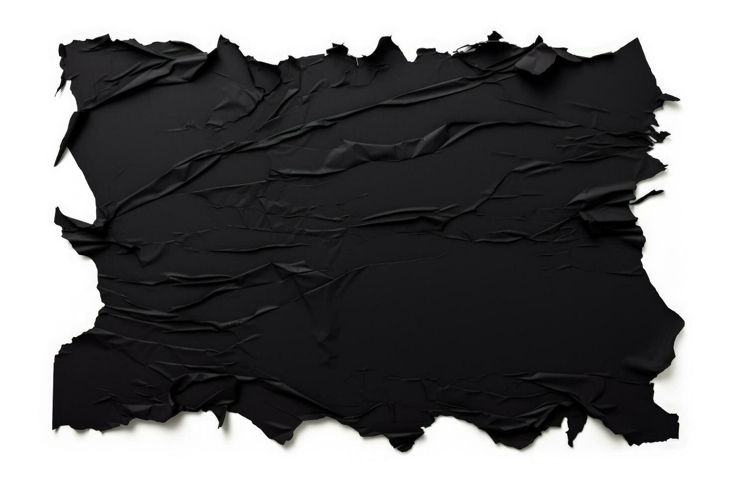 Black paper ripped message torn isolated on white background photo