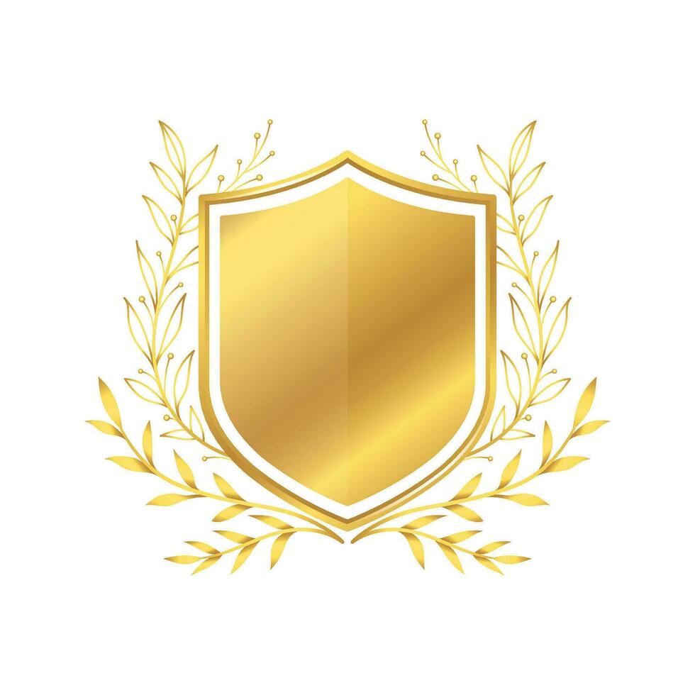 Vector golden badge or shield with gold leaves