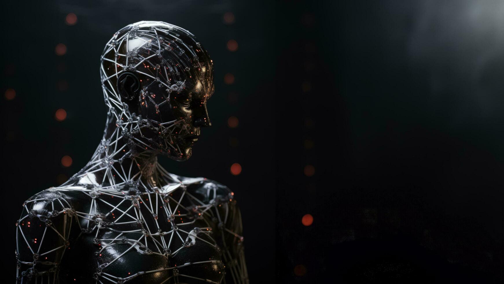 AI-driven robot hacker immersed within a web of radiant data connections photo