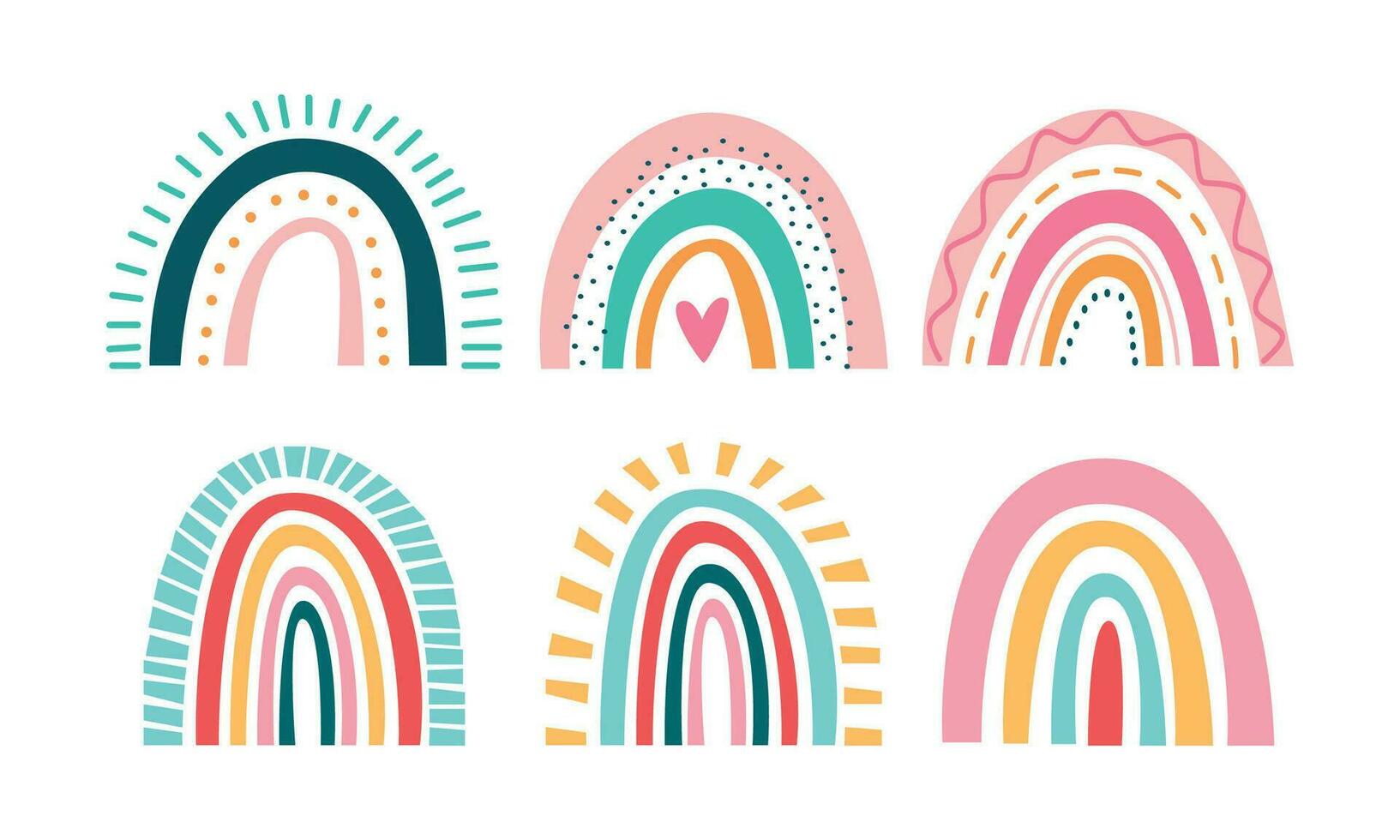 Vector hand drawn boho rainbows cute set in pastel and earthy colors vector isolated elements