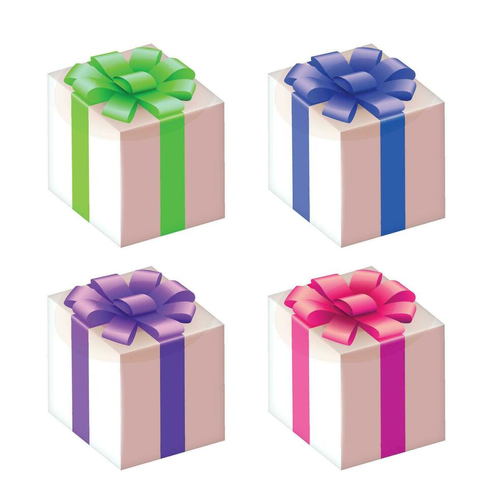 Vector realistic white gift box with bow and ribbon