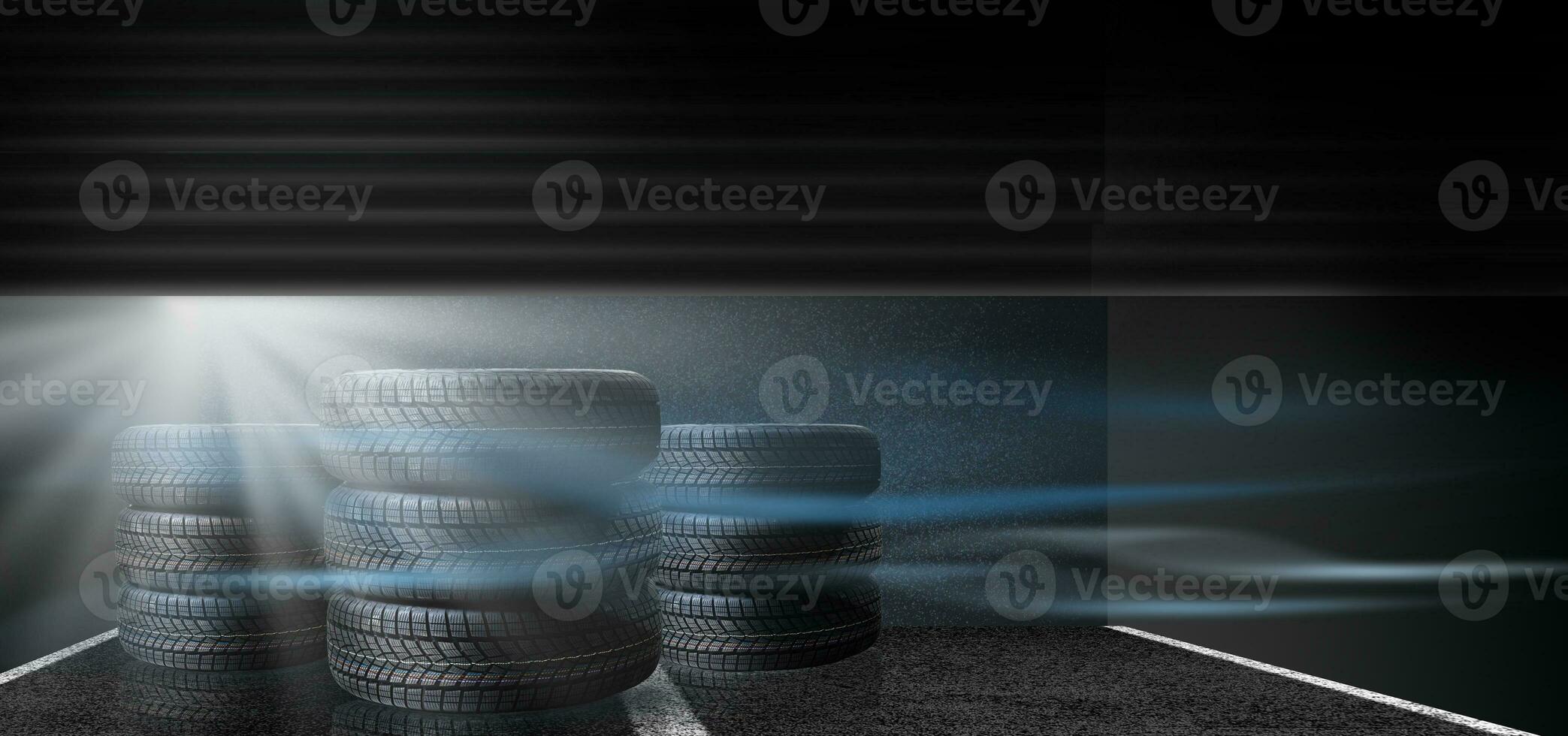 Car tires in front of a garage photo