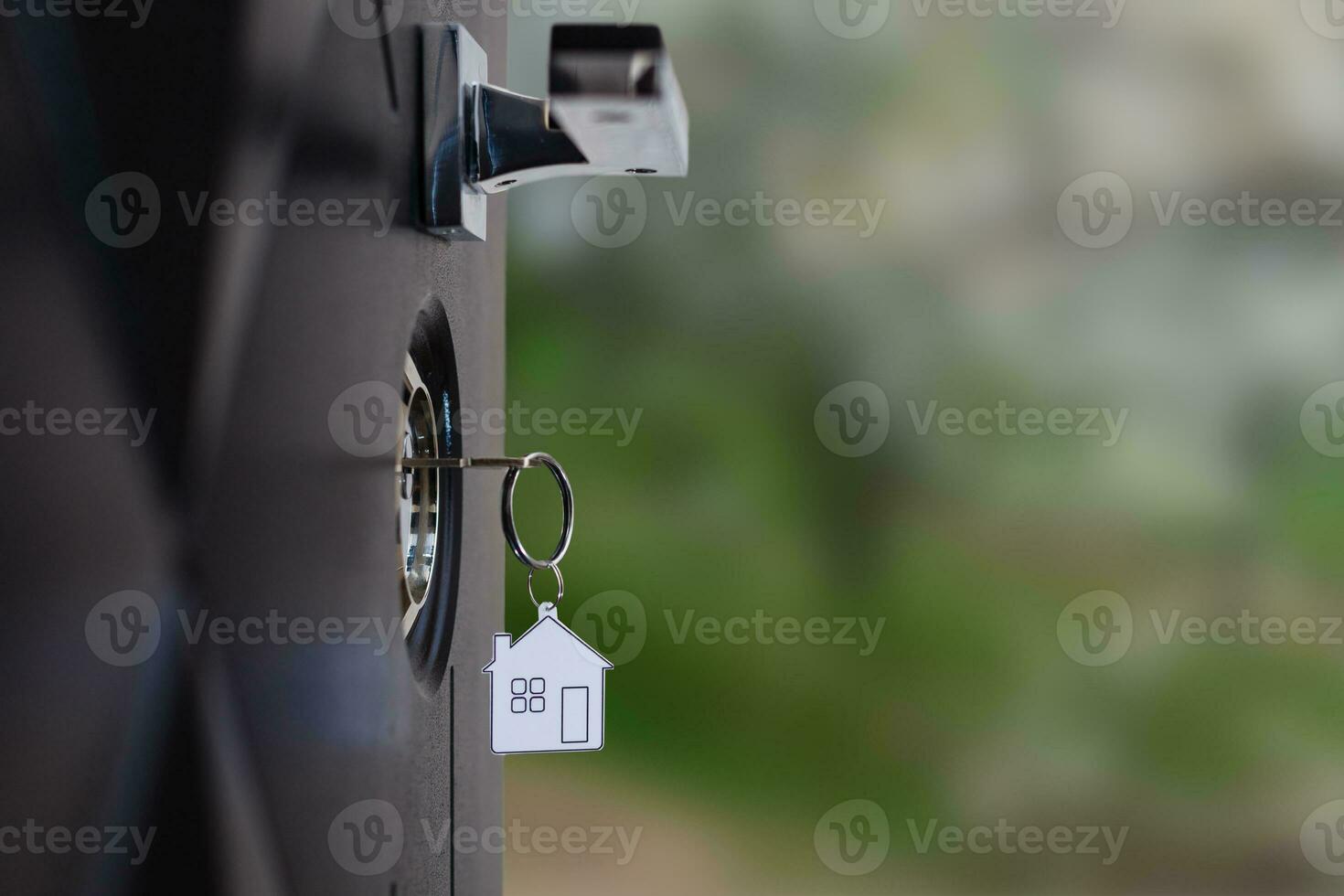 A key in a lock with house icon on it photo