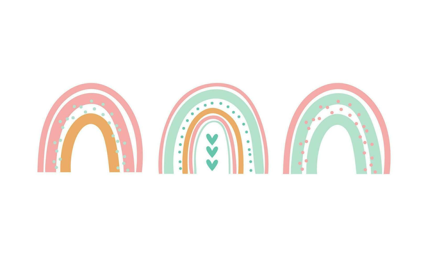 Vector hand drawn boho rainbows cute set in pastel and earthy colors vector isolated elements