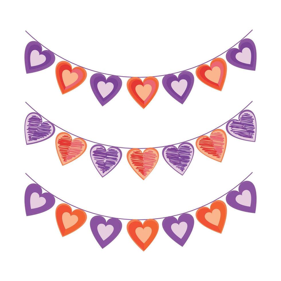 Vector valentines day red bunting set party with hearts