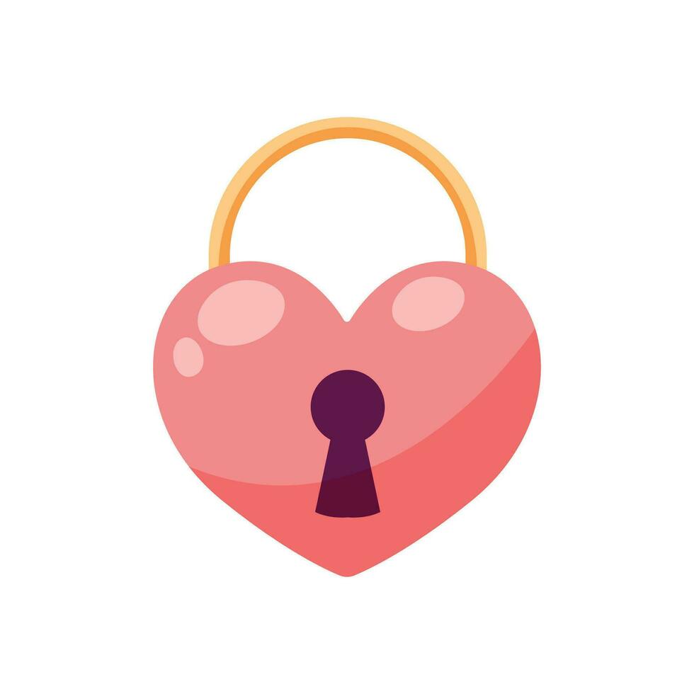 Vector cartoon heartshaped lock on white background