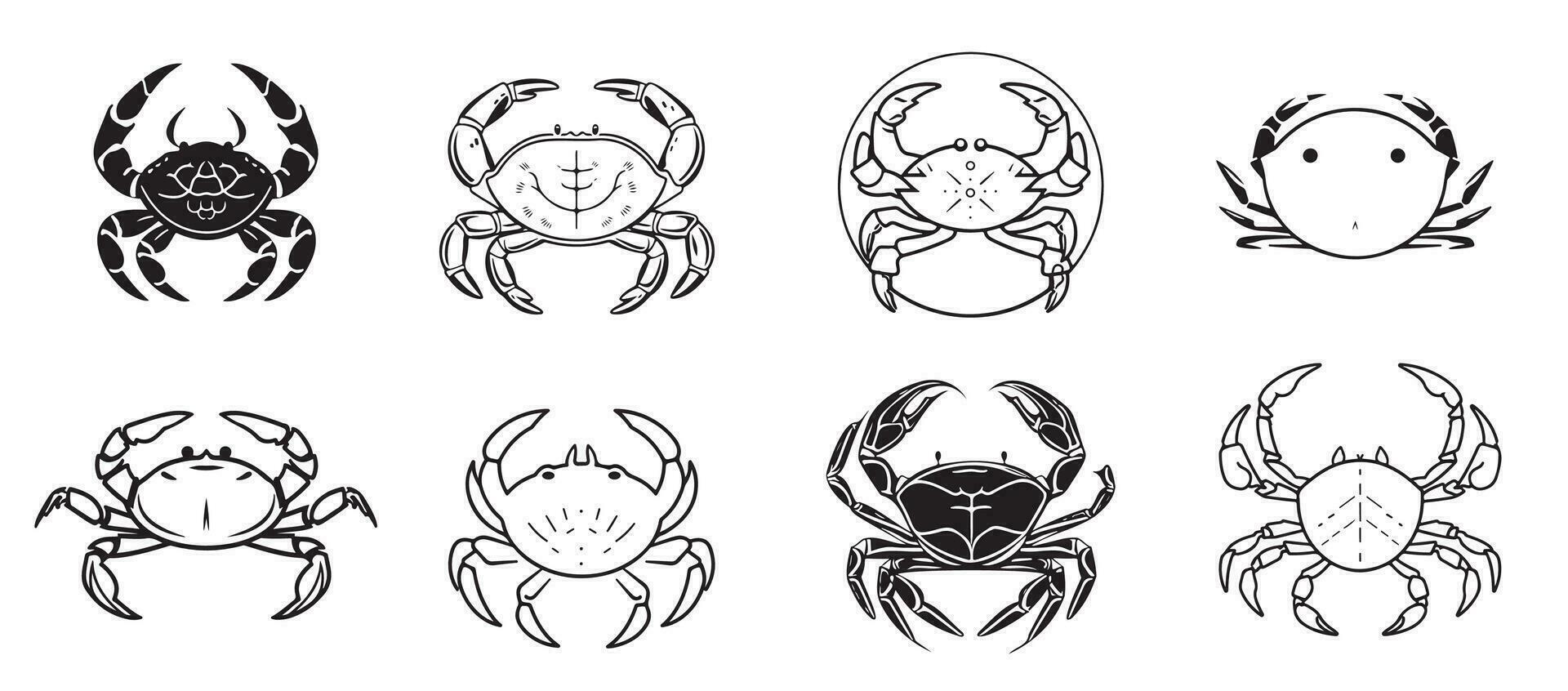 Crab icons set sketch hand drawn Vector illustration Logo
