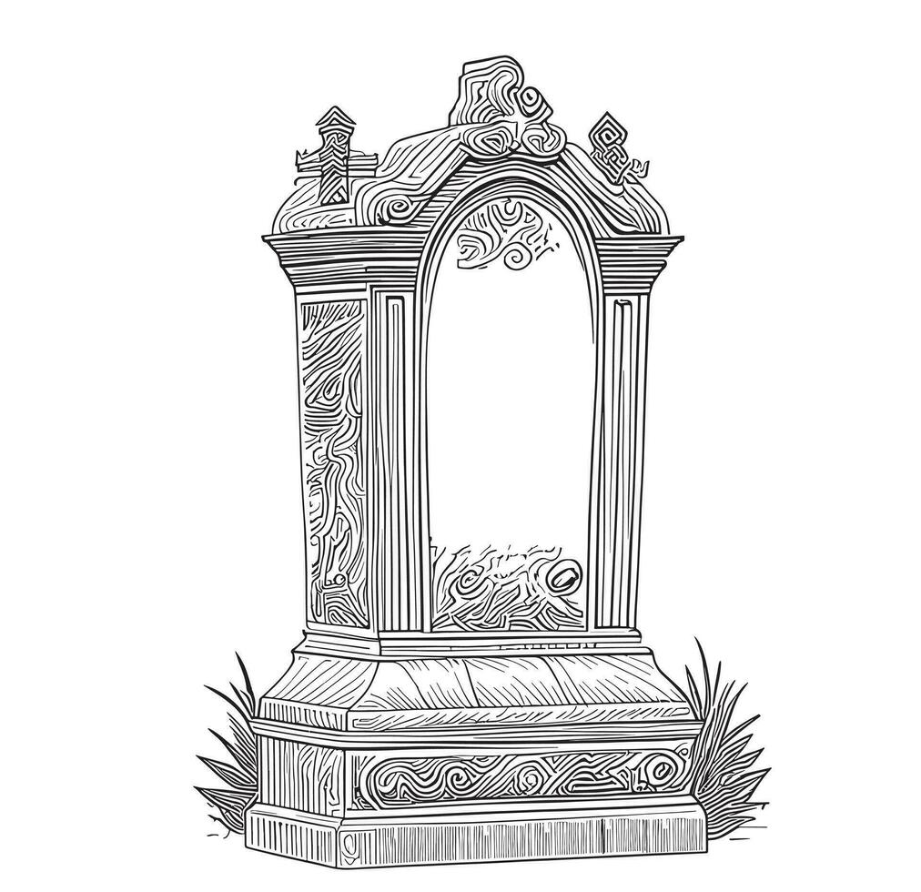 Retro tombstone sketch hand drawn in doodle style Vector illustration