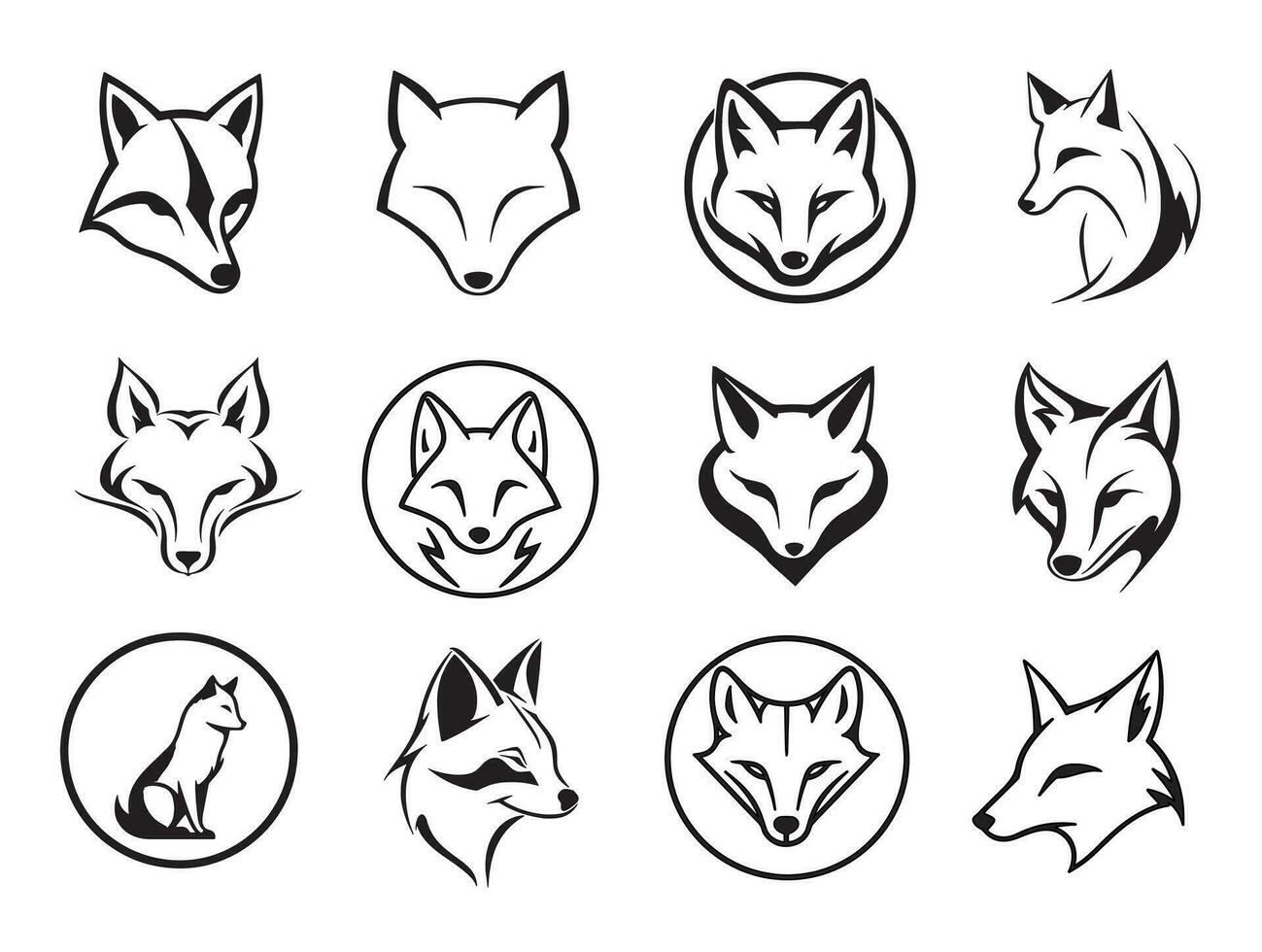 Fox head logo sketch hand drawn in doodle style Vector illustration