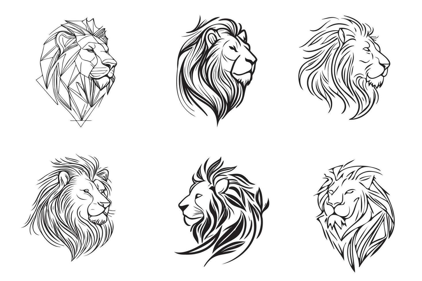 Lion head label set hand drawn sketch Vector illustration