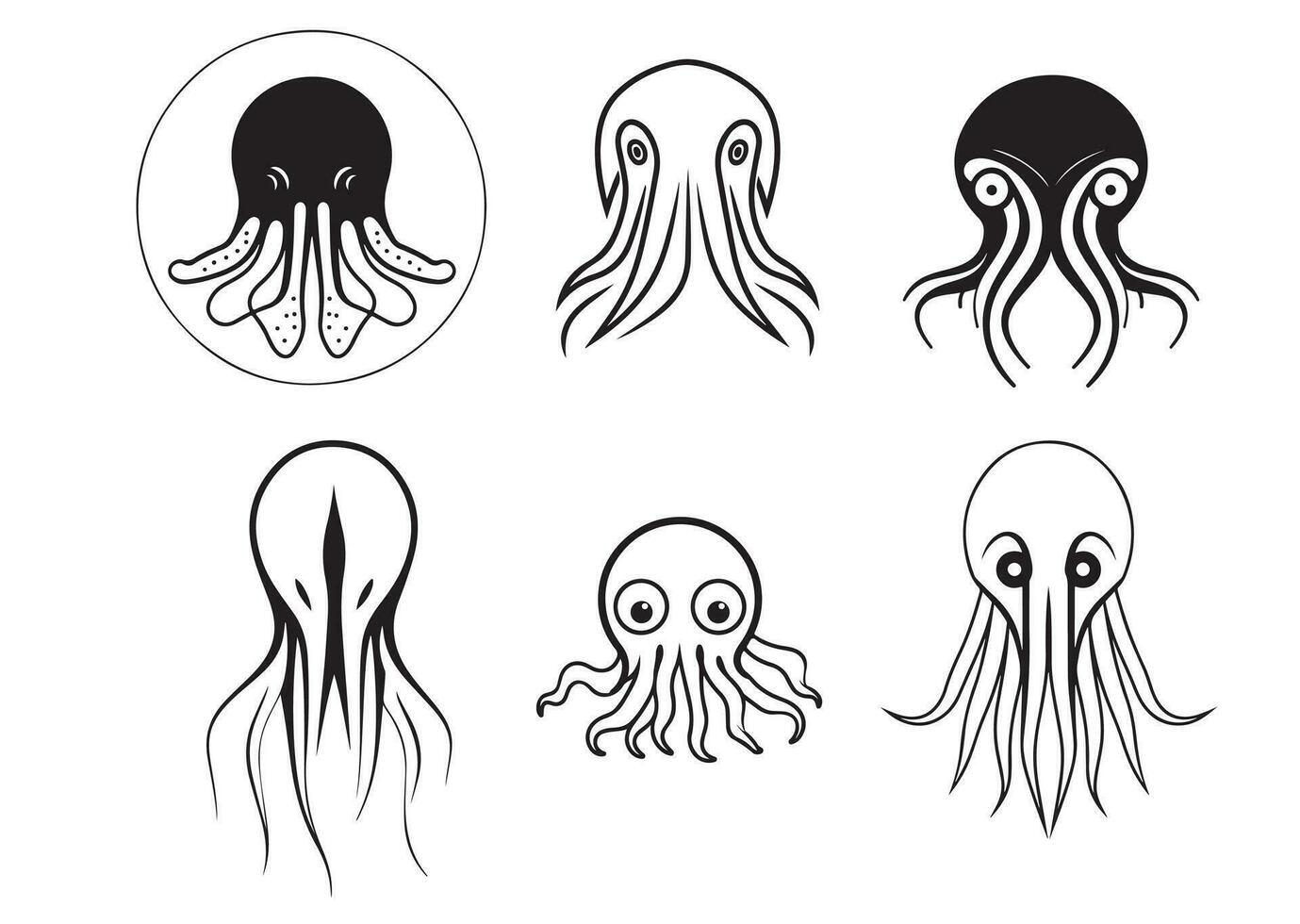 Squid set of icons sketch hand drawn Vector illustration