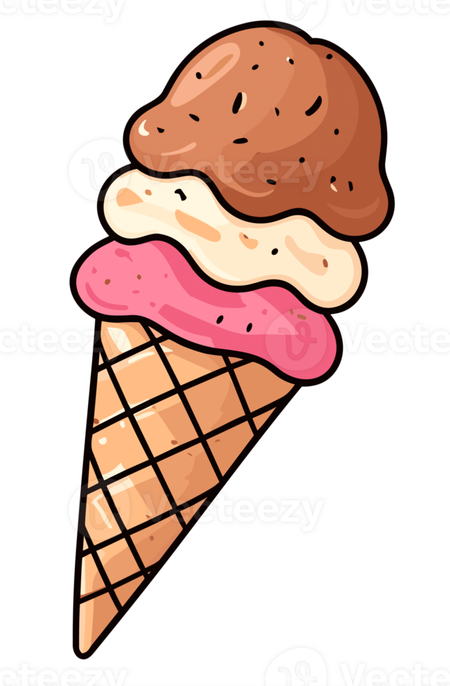 Ice cream waffle cone clip art isolated on transparent background. AI Generative png