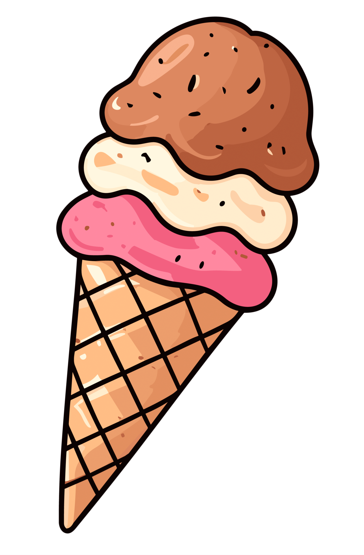 Ice cream waffle cone clip art isolated on transparent background. AI