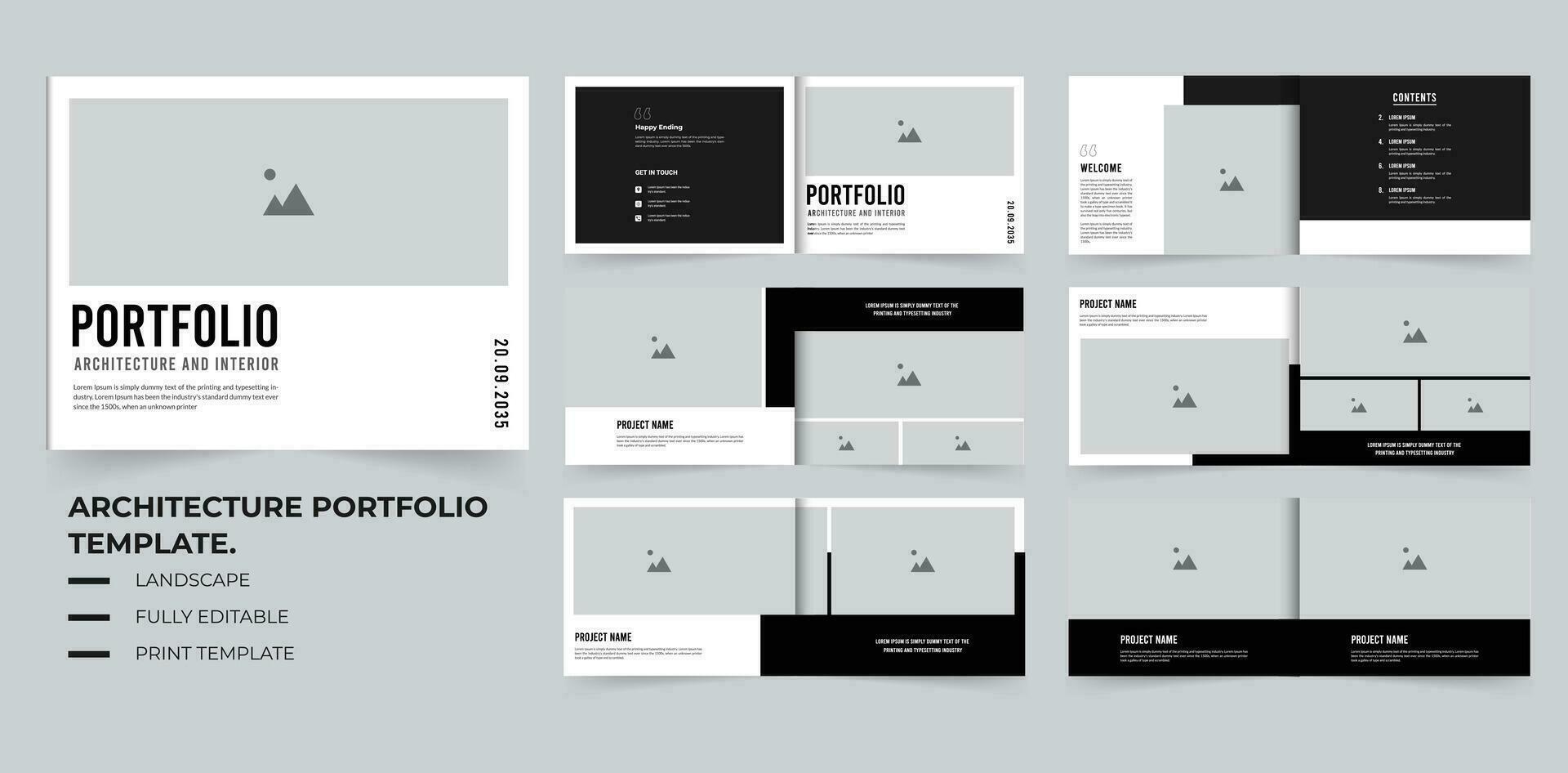 Architecture and interior portfolio or portfolio layout template design A4 Landscape vector