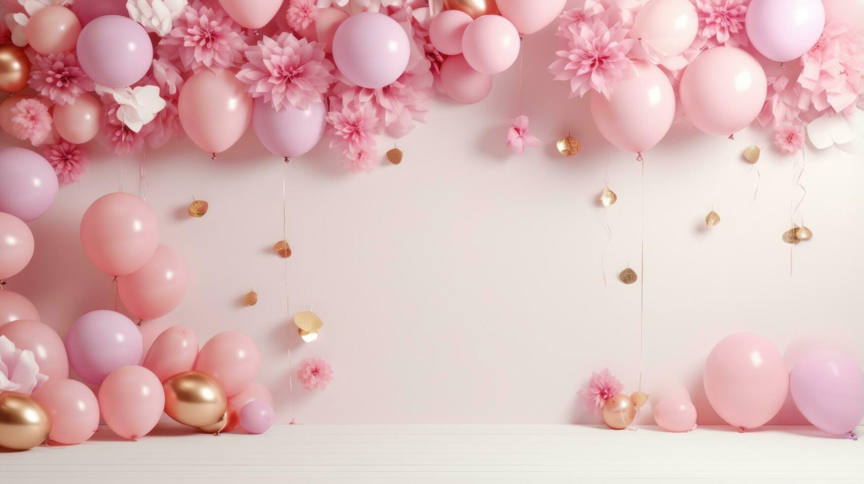 Pink holiday background with balloons photo