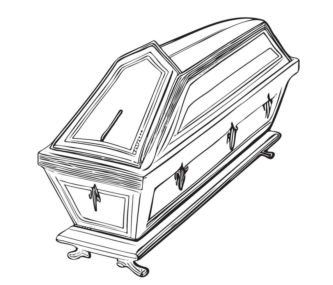 Coffin cartoon hand drawn sketch halloween vector illustration