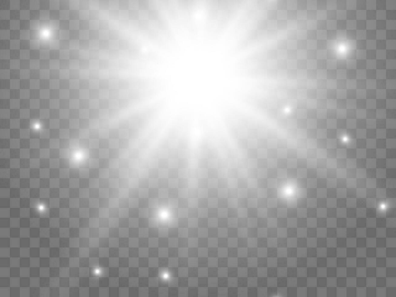 Sunlight on a background. Isolated white rays of light. Vector illustration