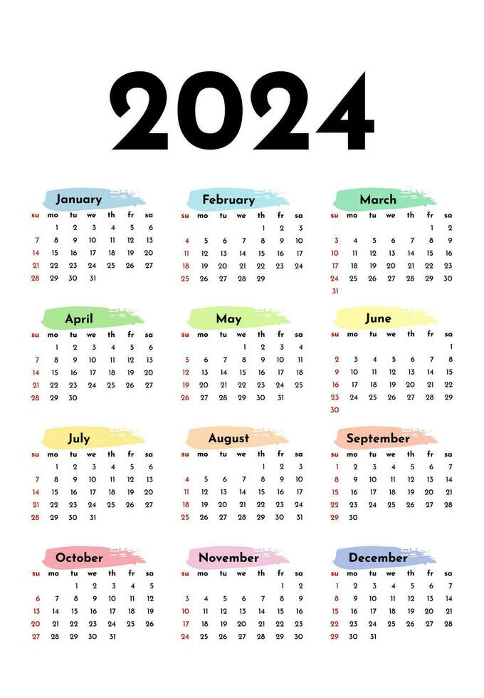 Calendar for 2024 isolated on a white background vector