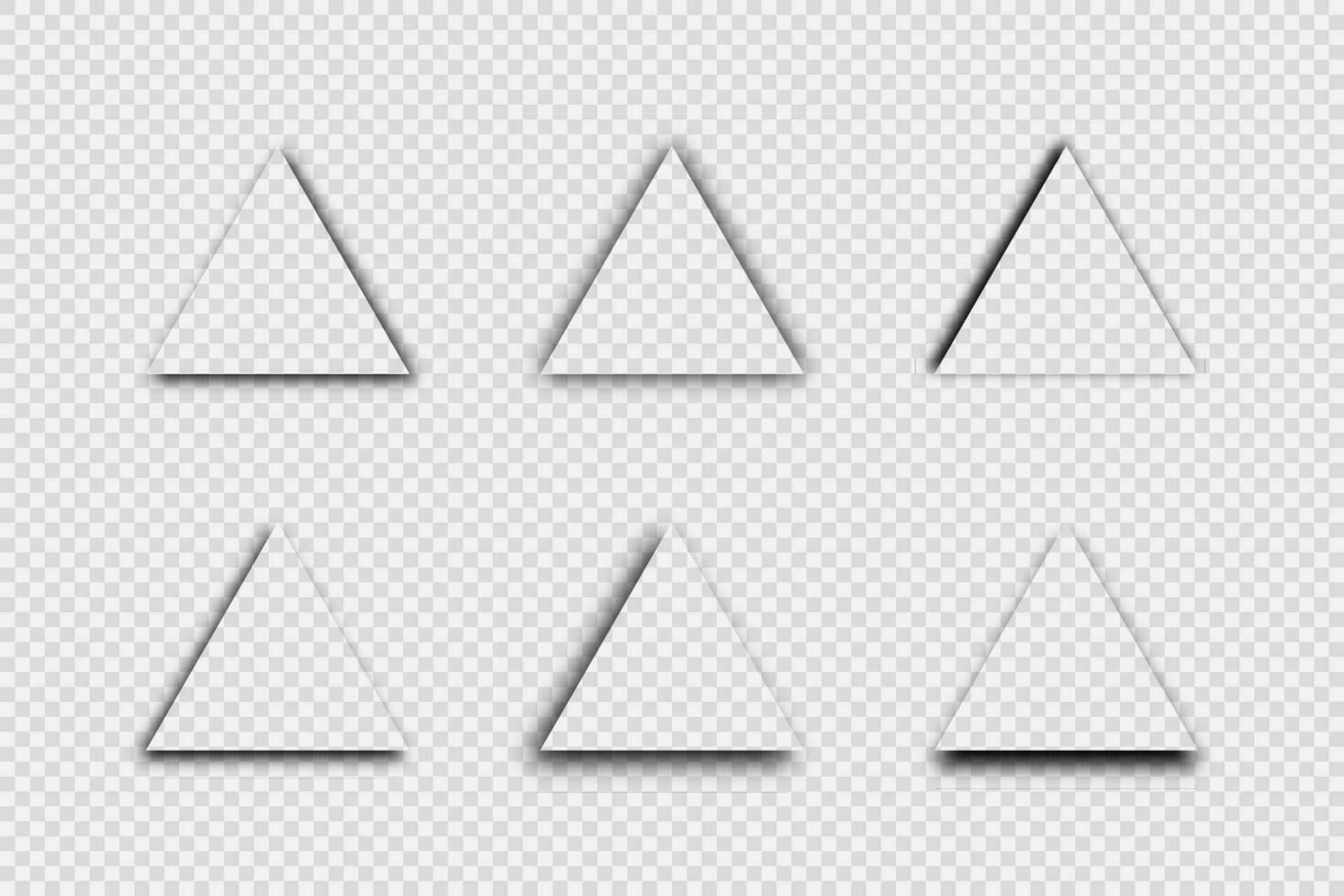 Dark realistic shadow. Set of six triangular shadows isolated on background. Vector illustration.