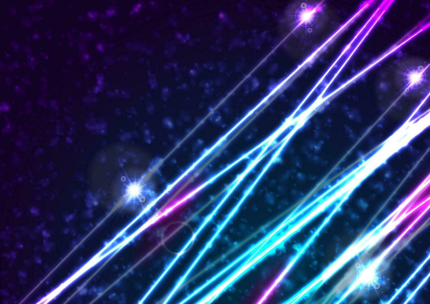 Blue purple neon laser lines and bokeh lights abstract background vector