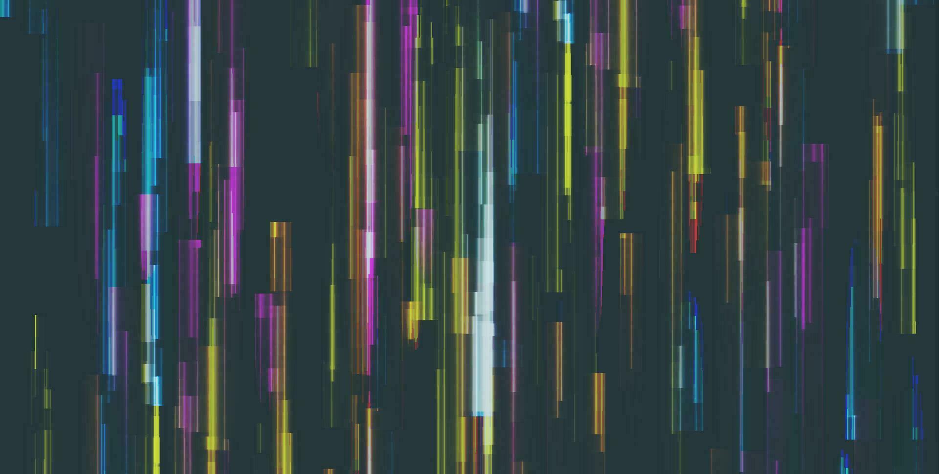 Abstract tech glowing neon lines vector background with glitch effect