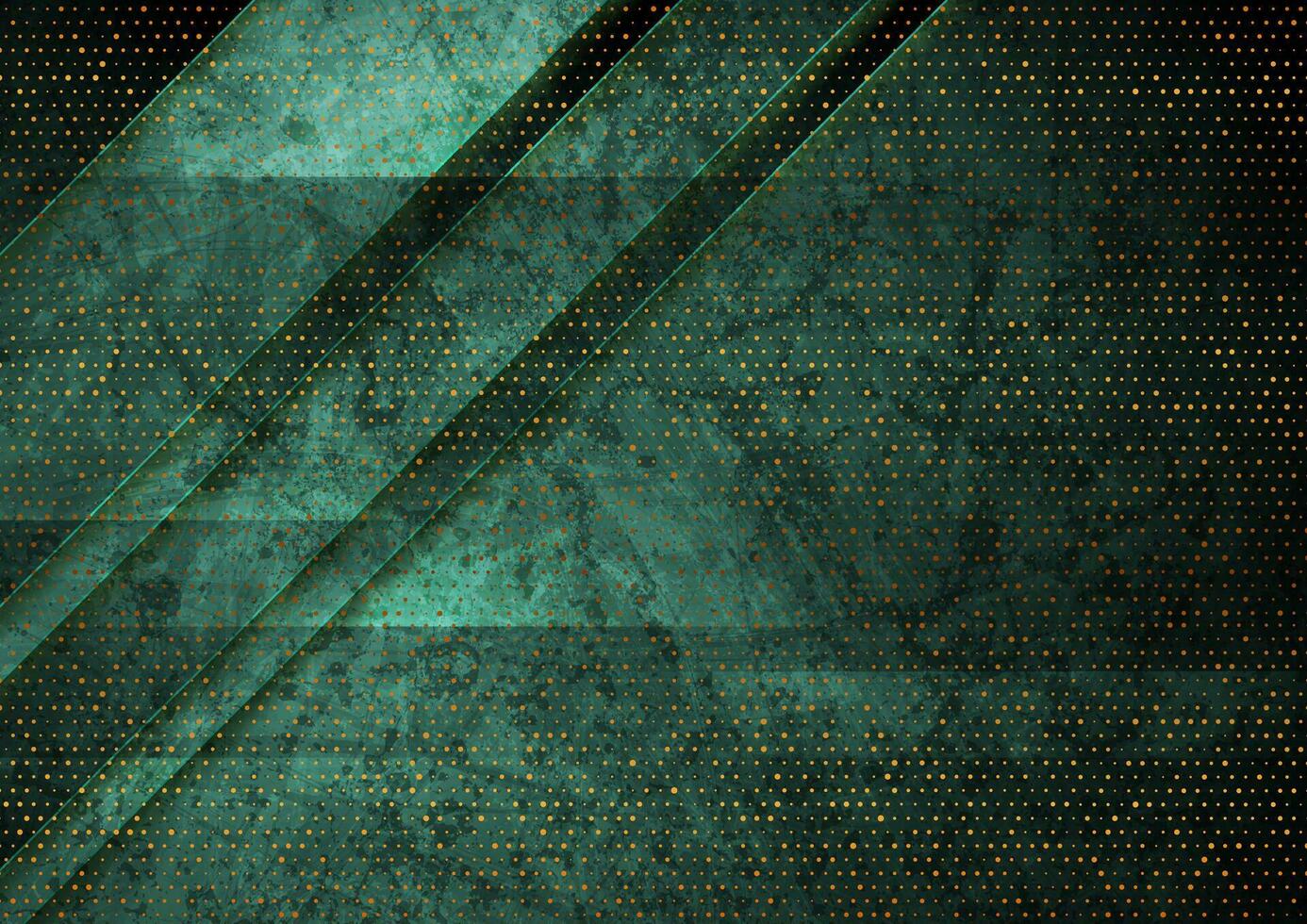 Dark green and golden abstract tech geometric background vector