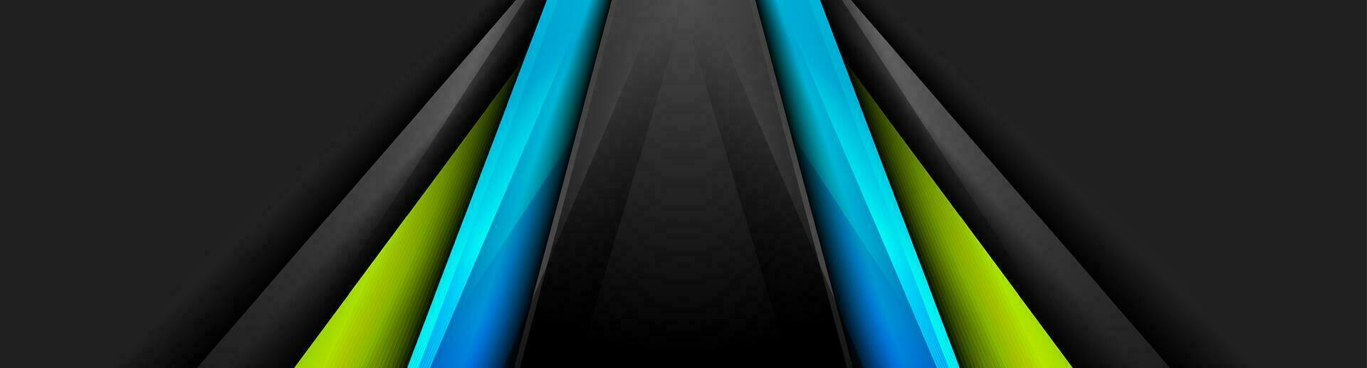 Blue and green glossy stripes on dark abstract background vector