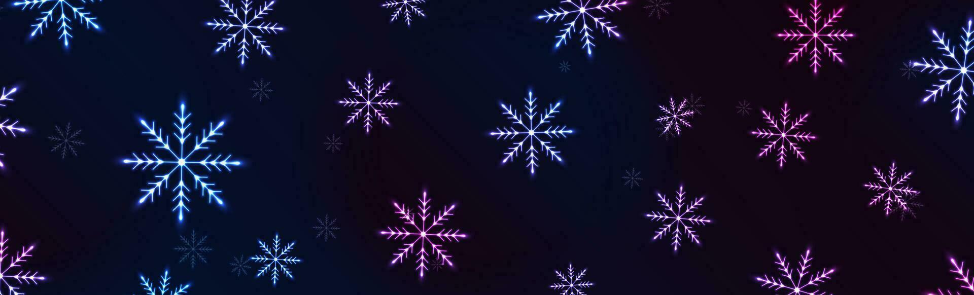 Blue purple neon snowflakes abstract glowing background vector