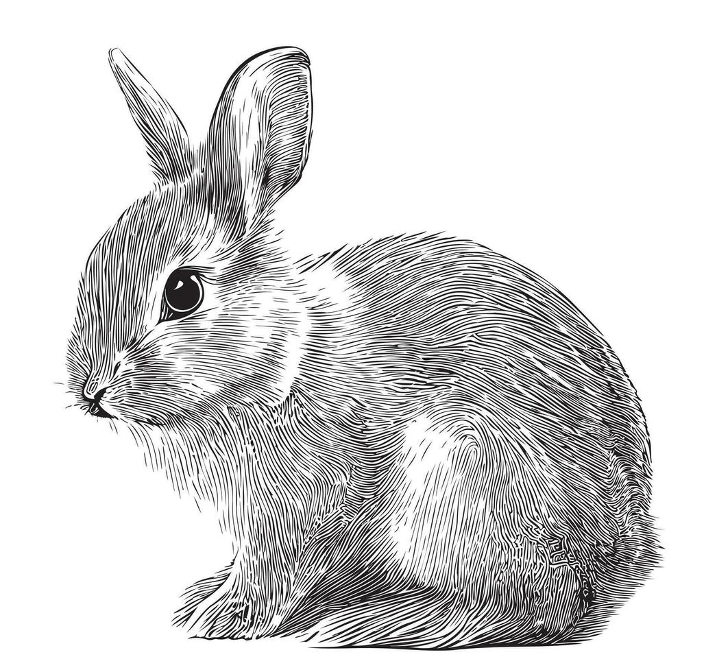 Little rabbit cub hand drawn sketch Farm animals Vector illustration