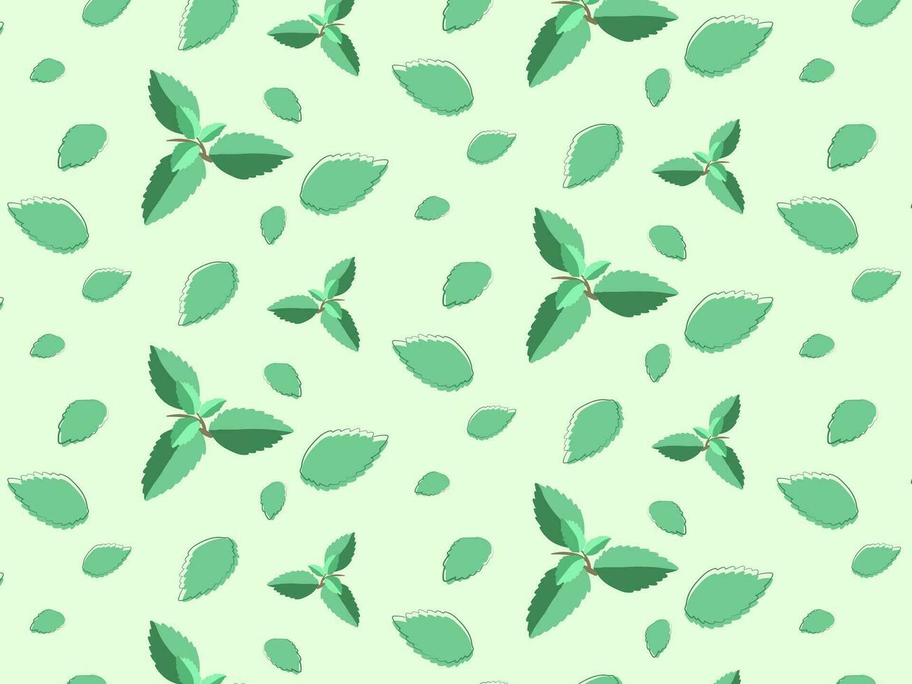 mint, mint seamless pattern with leaves on a green background vector