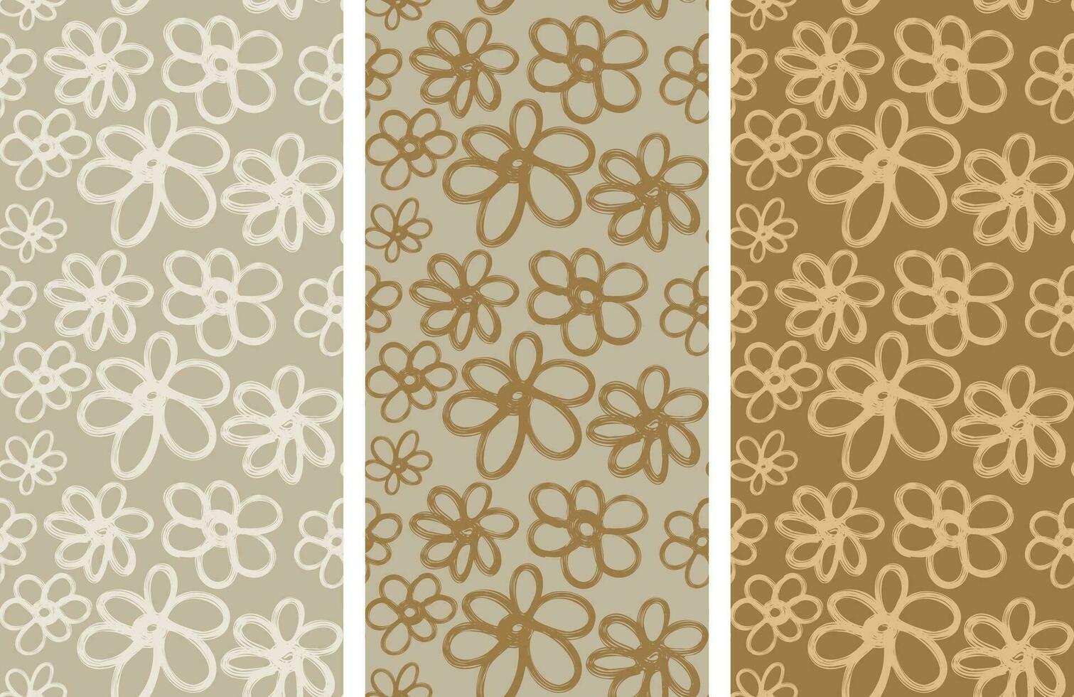 Set of seamless floral patterns. Wildflowers. Children's drawing in the style of minimalism. vector illustration.