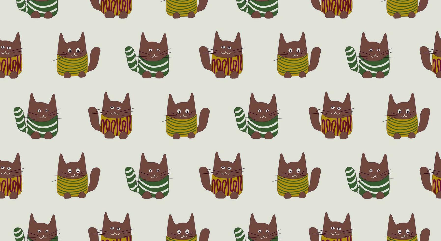 Seamless pattern funny cats in clothes. Vector illustration in cartoon style. Flat characters of cats.