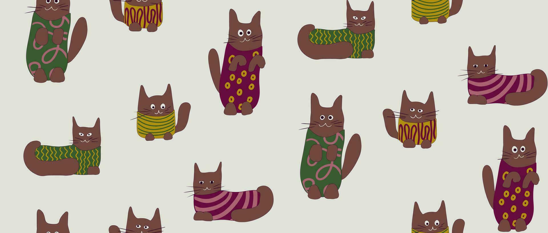 sin costura modelo gracioso gatos en ropa. vector ilustración en dibujos animados estilo. plano caracteres de gatos