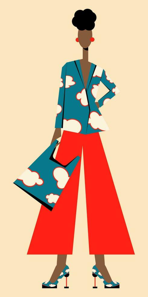 Stylish female image, Young girl in fashionable clothes, modern casual look on a young woman vector
