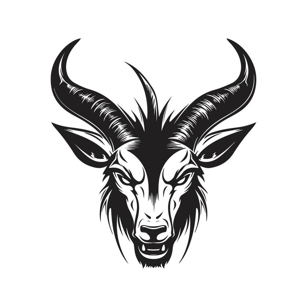 angry springbok, vintage logo line art concept black and white color, hand drawn illustration vector