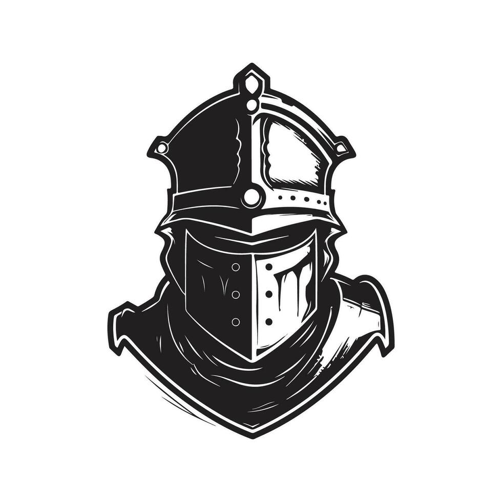 brave knight, vintage logo line art concept black and white color, hand drawn illustration vector