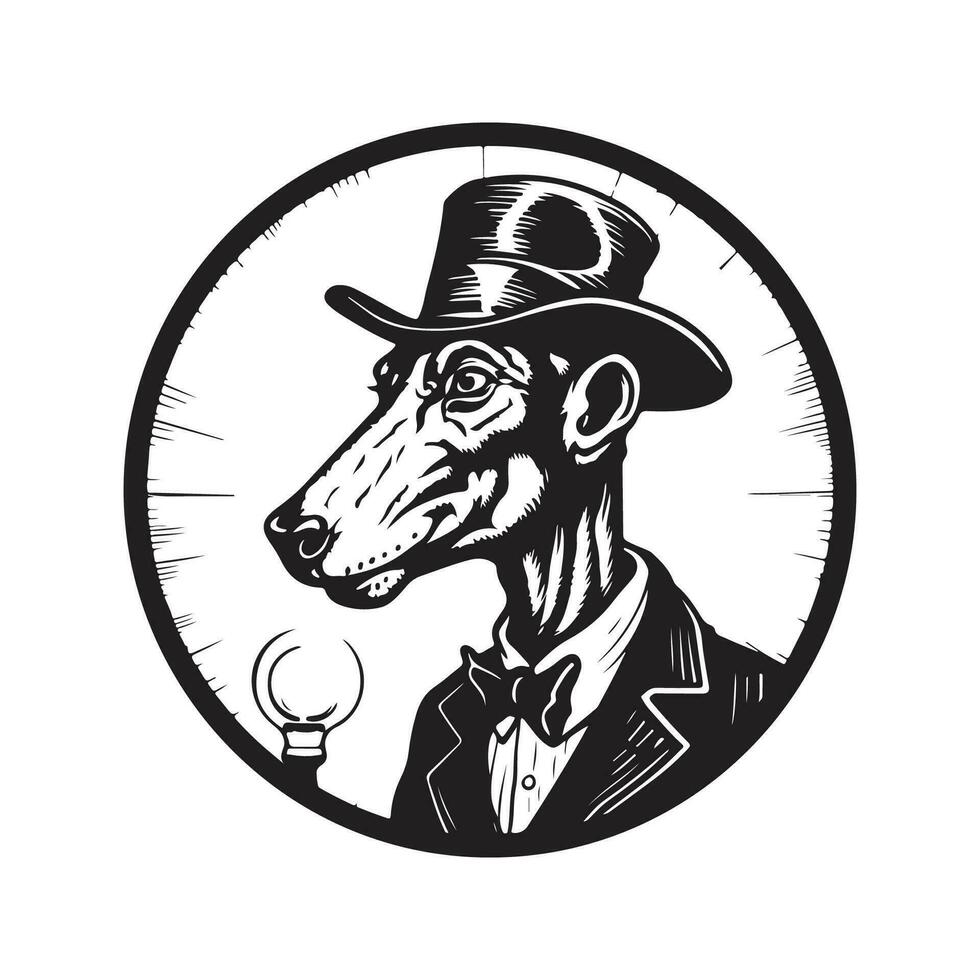 okapi inventor, vintage logo line art concept black and white color, hand drawn illustration vector