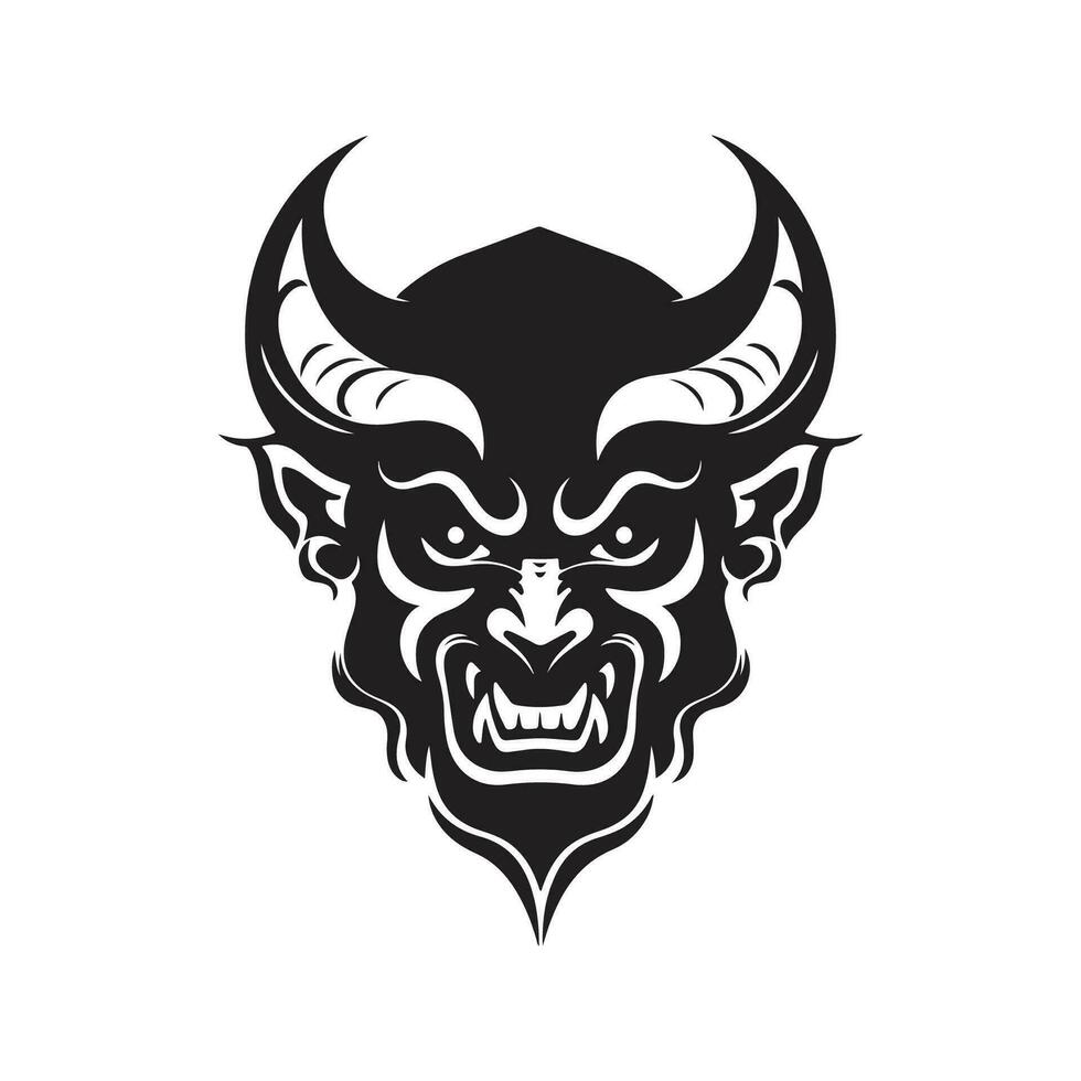 devil mascot, vintage logo line art concept black and white color, hand drawn illustration vector