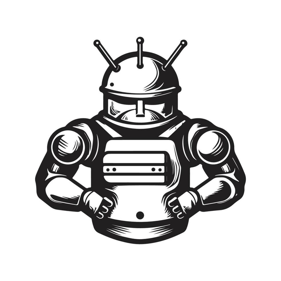 batalla androide, Clásico logo línea Arte concepto negro y blanco color, mano dibujado ilustración vector