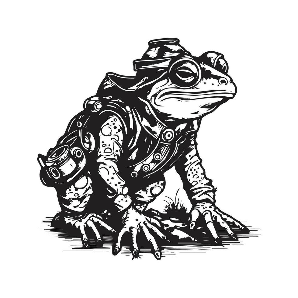 toad scavenger, vintage logo line art concept black and white color, hand drawn illustration vector