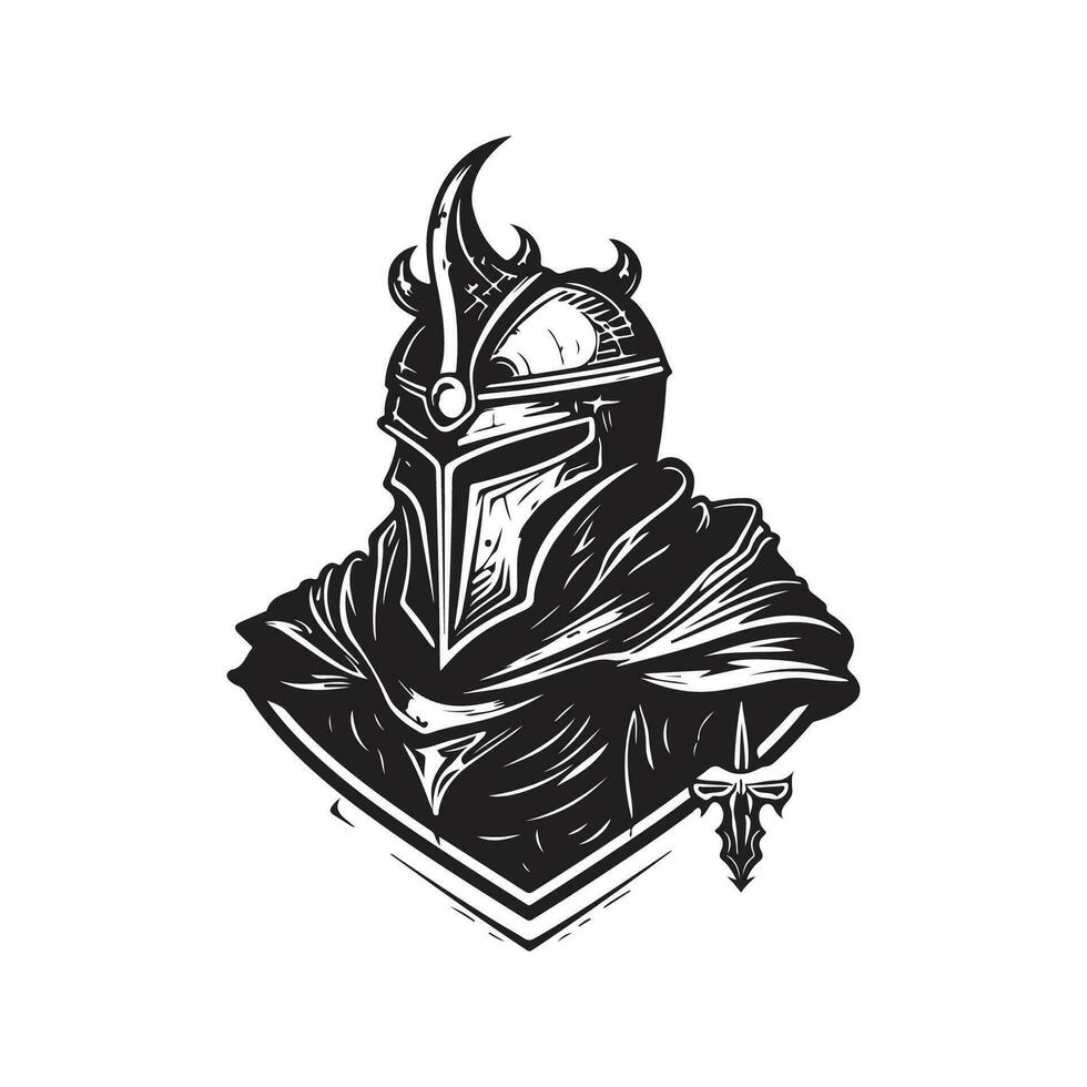 brave knight, vintage logo line art concept black and white color, hand drawn illustration vector