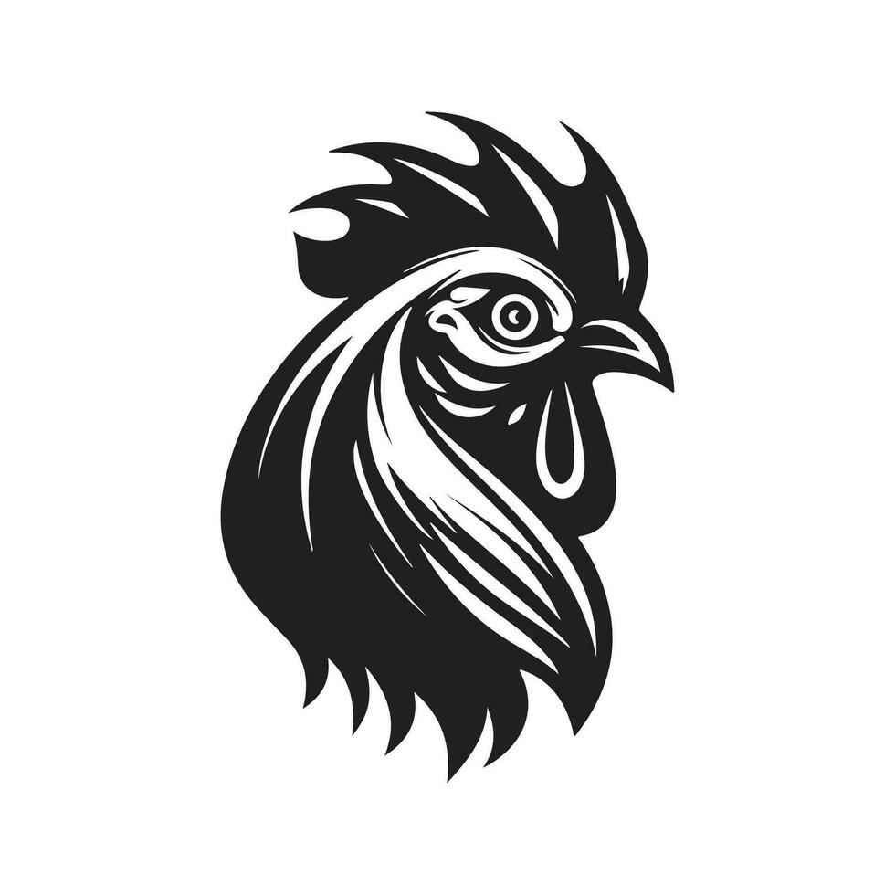 rooster mascot, vintage logo line art concept black and white color, hand drawn illustration vector