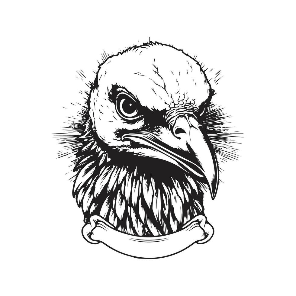 vulture, vintage logo line art concept black and white color, hand drawn illustration vector