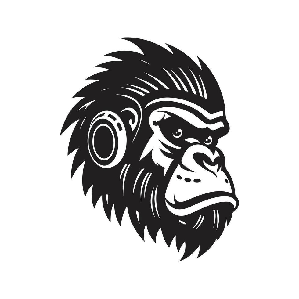 gorilla indian, vintage logo line art concept black and white color, hand drawn illustration vector