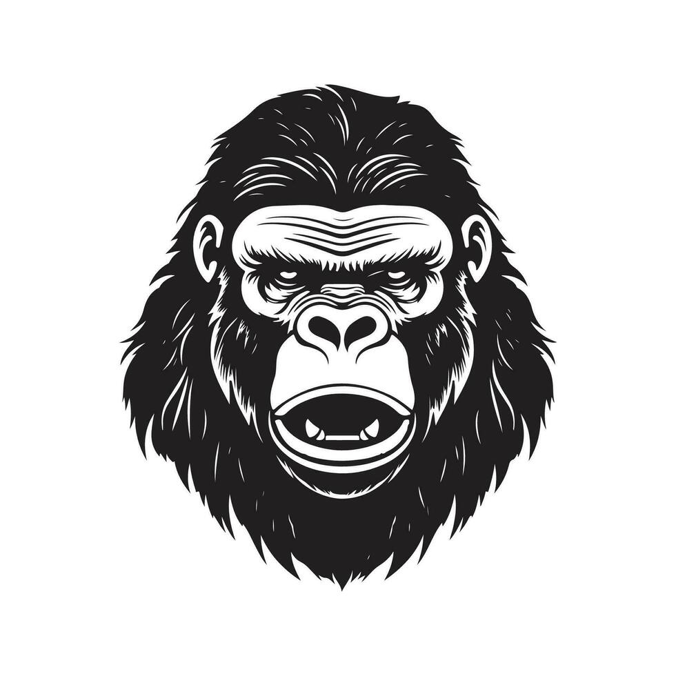 gorilla, vintage logo line art concept black and white color, hand drawn illustration vector