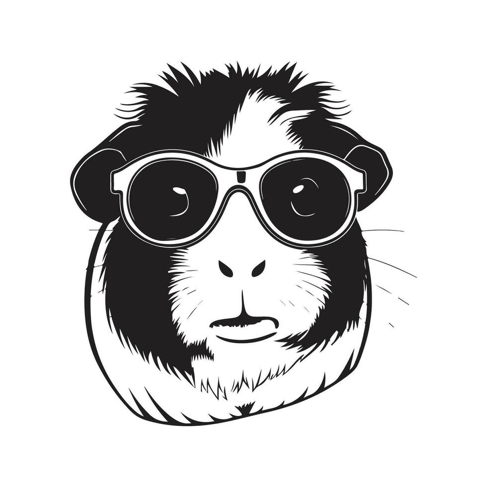 guinea pig wearing sunglasses, vintage logo line art concept black and white color, hand drawn illustration vector