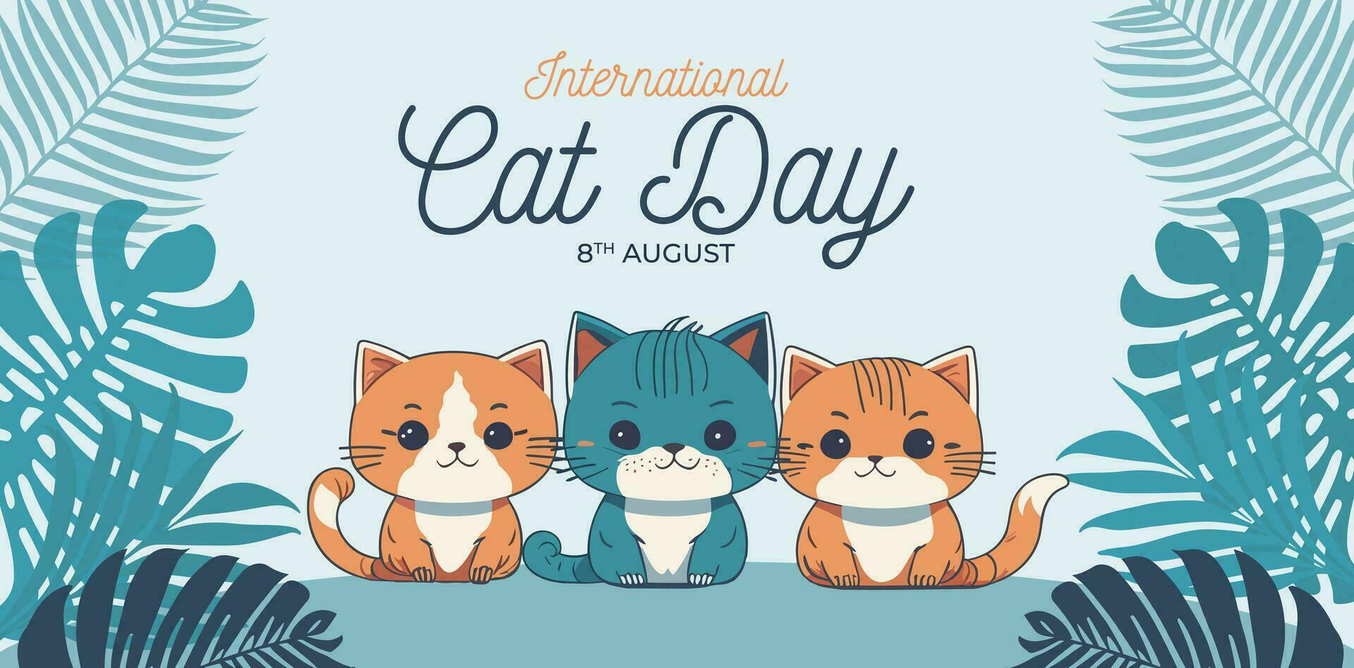 Hand drawn international cat day horizontal banner template vector